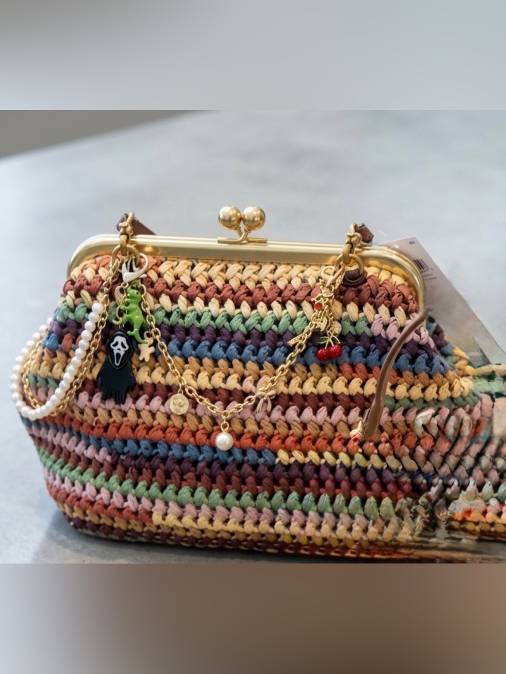 NWT COACH MULTICOLOR STRAW LARGE KISSLOCK 27 BAG CDZ29